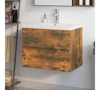 Qnhdfrt Meuble de salle de bain avec bac encastrable, en bois de chêne fumé, 60 cm, étroite, avec tiroir et trop-plein, pour mettre de l'ordre dans la salle de bain