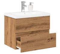 Qnhdfrt Meuble de salle de bain avec bac encastrable, en chêne artisanal, 60 cm, étroit, robuste, avec tiroir, pour mettre de l'ordre dans la salle de bain