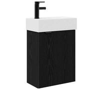 Qnhdfrt Meuble de Salle de Bain avec Lavabo Céramique Blanc et Robinet Mélangeur Noir - Armoire de Toilette Suspendue en Bois Reconstitué Chêne Noir - Meuble Lave-Mains Compact 45,5x22,5x84 cm