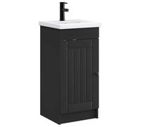 Qnhdfrt Meuble de Salle de Bain avec Vasque et Robinet Inclus, Lavabo avec Placard de Rangement en Bois d'Ingénierie, Meuble Compact pour Toilettes, Noir, 42 x 40 x 84,5 cm