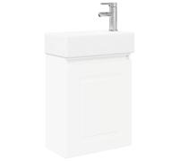 Qnhdfrt Meuble de Salle de Bain avec Vasque et Robinet Mélangeur, Petit Meuble Lave-Mains Mural Blanc en Bois d'Ingénierie et Céramique pour Toilettes, 45,5 x 22,5 x 84 cm