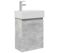 Qnhdfrt Meuble de Salle de Bain avec Vasque et Robinet Mélangeur, Petit Meuble Lave-Mains Suspendu 45,5x22,5x84 cm pour WC et Petits Espaces, Armoire de Rangement Murale, Gris Béton
