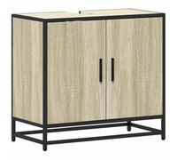 Qnhdfrt Meuble de salle de bain - Chêne Sonoma - 65 x 33 x 60 cm - En matériau dérivé du bois avec structure en métal - Style industriel - Grand espace de rangement pour petites et grandes salles de