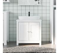 Qnhdfrt Meuble de salle de bain étroit en pin massif avec vernis UV Blanc 60 x 34 x 59 cm Motif montagne