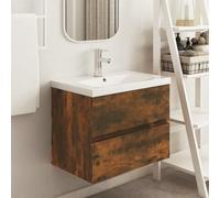 Qnhdfrt Meuble de salle de bain étroit, petite, en bois de chêne fumé, montage mural, avec tiroir, 60 x 38,5 x 45 cm, pour meuble de salle de bain peu encombrant