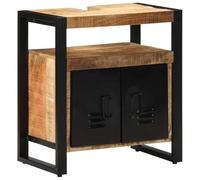 Qnhdfrt Meuble de Salle de Bain sous Vasque en Bois de Manguier Massif, Armoire Rangement Compacte avec 2 Portes, Buffet Étroit Marron pour Petite Pièce d'eau, 55 x 35 x 60 cm