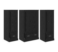 Qnhdfrt Meuble haut en 3 parties - Aspect chêne noir - 132 x 35,5 x 103,5 cm - En bois avec 4 portes et tiroir - Design moderne - Étagère de rangement pour cuisine, salon, couloir