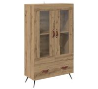 Qnhdfrt Meuble Haut Salon avec Tiroir et 2 Portes Vitrées, Vitrine Rangement en Bois et Verre, Buffet d'Appartement Moderne pour Livres et Déco, Chêne Artisanal, 69,5 x 31 x 115 cm