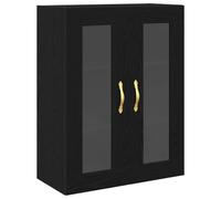 Qnhdfrt Meuble Mural Chêne Noir 69,5x34x90 cm - Placard Suspendu Design Moderne en Bois d'Ingénierie avec 2 Portes en Verre et Poignées Dorées - Vitrine Flottante Rangement Salon et Entrée