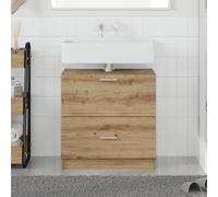 Qnhdfrt Meuble sous-lavabo, en chêne artisanal, 59 x 37 x 59 cm, avec 2 tiroirs, aspect bois, marron, autoportant, pour salle de bain, design moderne, rangement pratique