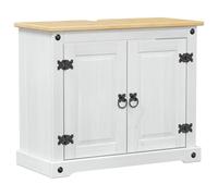 Qnhdfrt Meuble sous Lavabo Suspendu, Armoire d'Évier de Salle de Bain en Pin Massif Blanc Mat avec Étagère et 1 Porte, Placard Mural Rustique de Rangement, 73 x 33 x 60 cm