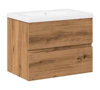Qnhdfrt Meuble sous Vasque Salle de Bain Suspendu avec Vasque Encastrée en Céramique Blanche, Meuble Lavabo 60 cm en Bois d'Ingénierie avec Tiroir de Rangement, Chêne Artisanal