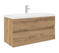 Qnhdfrt Meuble sous Vasque Suspendu 90 cm avec Lavabo en Céramique et Robinet, Ensemble Meuble de Salle de Bain Design Chêne Artisanal avec Grand Tiroir de Rangement et Bonde de Vidage