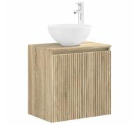 Qnhdfrt Meuble sous Vasque Suspendu Chêne Sonoma 49,5x35x63 cm, Meuble-Lavabo Mural en Bois d'Ingénierie avec Évier Intégré et Système de Drainage Rapide pour Petite Salle de Bain Moderne
