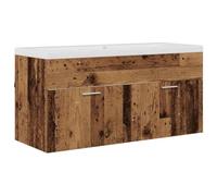 Qnhdfrt Meuble sous Vasque Suspendu de Salle de Bain avec Évier Encastré en Céramique, Armoire avec 2 Portes en Bois d'Ingénierie, Décor Bois Ancien, 100 x 38,5 x 46 cm