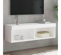 Qnhdfrt Meuble TV à LED - 100 x 30 x 30 cm - Blanc - En bois - Éclairage RVB - Montage mural - Design moderne - Meuble de rangement pour salon, chambre à coucher
