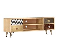 Qnhdfrt Meuble TV bas 120 x 30 x 40 cm en bois de manguier avec design industriel en acier, buffet avec 4 tiroirs, aspect rétro, espace de rangement pour téléviseurs et médias dans le salon ou la