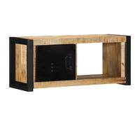 Qnhdfrt Meuble TV bas 80 x 30 x 35 cm en bois massif de mangue avec cadre en fer, porte et compartiment ouvert, espace de rangement pour TV jusqu'à 80 cm, design industriel