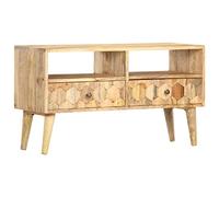 Qnhdfrt Meuble TV bas 90 x 30 x 50 cm en bois de manguier massif - Meuble de salon avec 2 portes et 2 étagères - Design moderne et espace de rangement pour salon, couloir et chambre à coucher