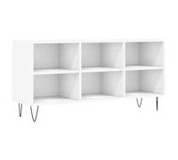 Qnhdfrt Meuble TV bas blanc 103,5 x 30 x 50 cm en bois avec pieds en fer, 6 compartiments, design moderne, miracle de rangement et robustesse pour salon, chambre à coucher, bureau