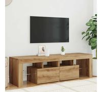 Qnhdfrt Meuble TV bas - Chêne artisanal - 140 x 36,5 x 40 cm - Avec éclairage LED RVB - Matériau du bois - Pour salon - Avec espace de rangement
