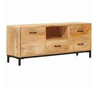 Qnhdfrt Meuble TV bas en bois massif de mangue - 110 x 30 x 46 cm - Marron - Commode TV moderne avec 3 tiroirs, 1 porte et 1 étagère - Style contemporain - Pour salon, coin multimédia