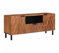 Qnhdfrt Meuble TV bas en bois massif Mango avec 2 portes et 1 tiroir, design moderne, surface marron acacia, 105 x 33 x 46 cm