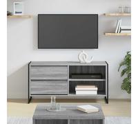 Qnhdfrt Meuble TV bas gris Sonoma 100 x 36 x 49,5 cm Matériau du bois avec tiroir, pieds en acier, design moderne pour salon, chambre à coucher et couloir