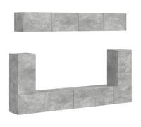 Qnhdfrt Meuble TV bas mural 5 pièces en bois brut béton gris 98 x 31 x 29,5 cm Meuble TV moderne avec 8 portes et espace de rangement pour salon, couloir
