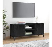 Qnhdfrt Meuble TV bas - Noir - 110 x 35 x 48 cm - Bois de pin massif - Look vintage - Style industriel - Avec 4 compartiments pour salon