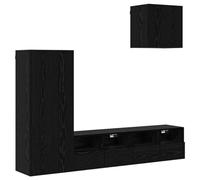 Qnhdfrt Meuble TV bas, noir, aspect chêne, 102 cm de haut, moderne, en bois, avec 4 portes et 12 étagères, meuble TV stable pour salon, maison, bureau