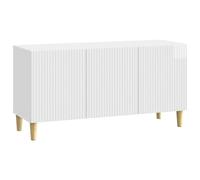 Qnhdfrt Meuble TV Blanc Brillant 99 x 34,5 x 50 cm en Bois d'Ingénierie - Buffet Bas de Salon Rectangulaire Style Vintage avec 3 Portes à Charnières Pivotantes et Pieds Fins Égants