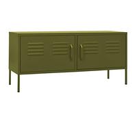 Qnhdfrt Meuble TV en Acier Vert Olive 105x35x50 cm, Buffet Bas de Salon Industriel avec 2 Portes et Étagère, Commode Basse Métallique pour Décodeur et Rangement Média