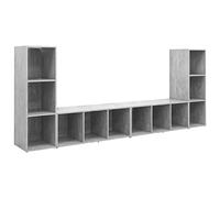 Qnhdfrt Meuble TV Lot de 4, Meuble de Salon Horizontal ou Vertical, Buffet Bas Télévision avec 3 Compartiments pour Rangement Multimédia, Bois d'Ingénierie, 107 x 35 x 37 cm, Gris Béton