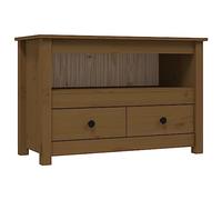 Qnhdfrt Meuble TV marron miel 79 x 35 x 52 cm - En bois de pin - 2 tiroirs - Style maison de campagne