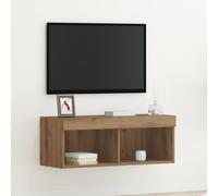 Qnhdfrt Meuble TV moderne avec éclairage LED - Chêne artisanal - Marron - 80 cm de large - Meuble TV moderne avec tiroirs pour salon