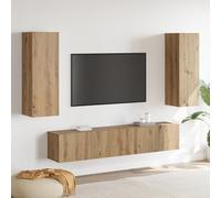 Qnhdfrt Meuble TV mural - 4 pièces - Chêne artisanal - MDF - Marron - Pour salon - Buffet TV - Espace de rangement moderne