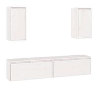 Qnhdfrt Meuble TV Suspendu 4 Pcs Blanc en Bois de Pin Massif, Ensemble de Meubles de Salon Flottants Modernes, Banc TV Mural pour Rangement Livres et Objets Déco