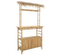 Qnhdfrt Natural Bamboo Outdoor Bar Table with Roof, 43x20x82 inches