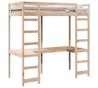 Qnhdfrt Natural Solid Pine Loft Bed with Desk and Ladder, 75x190 cm