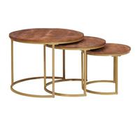 Qnhdfrt Nesting - Table basse - En bois de mangue massif et acier - Marron miel - 54 x 54 x 40 cm - Table d'appoint ronde - Peu encombrante - Pour salon, chambre à coucher, couloir