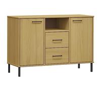 Qnhdfrt Oslo - Buffet en bois massif marron - 113 x 40 x 77 cm - Avec 2 tiroirs - Pieds en métal - Design industriel - Grand espace de rangement pour salon, couloir, cuisine