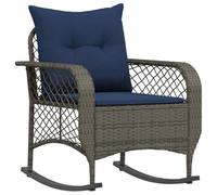 Qnhdfrt Outdoor Grey Wicker Rocking Chair with Navy Blue Cushions