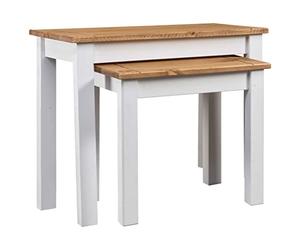 Qnhdfrt Panama Lot de 2 tables gigognes en pin massif - Blanc naturel - 56 x 40 x 53,5 cm et 43 x 35,5 x 42,5 cm - Meuble d'appoint fait à la main - Empilables - Pour salon, chambre à coucher, couloir