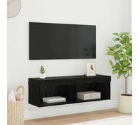 Qnhdfrt Panama - Meuble TV mural - Chêne noir - 100 x 30 x 30 cm - LED - Avec 2 étagères - Design moderne et peu encombrant - Pour petit salon, couloir, chambre à coucher