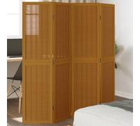 Qnhdfrt Paravent 4 pièces marron en bois massif de Paulownia et bambou 140-145 x 160 cm Paravent brise-vue pour l'intérieur