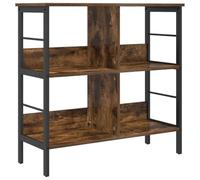 Qnhdfrt Petite bibliothèque en bois de chêne fumé 82 x 32 x 79 cm avec 4 compartiments de rangement robuste - Design moderne pour salon, bureau, chambre à coucher