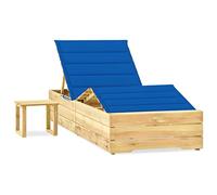 Qnhdfrt Pine Wood Chaise Lounge with Table & Royal Blue Cushion