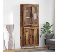 Qnhdfrt Planche haute en bois recyclé 69,5 x 34 x 180 cm avec portes en verre, poignées en métal et pieds en fer - Buffet industriel moderne - Grand espace de rangement pour salon, salle à manger