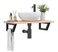 Qnhdfrt Plateau de lavabo en bois de chêne avec supports en acier noir, 80 x 40 x 2,5 cm, flottant, peu encombrant, pour salle de bain